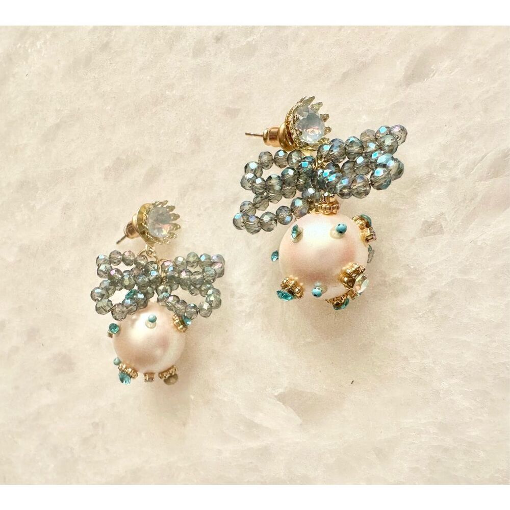 Bohemian style bead and faux pearl with rhinestone dangle earrings 